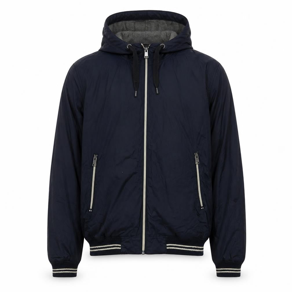 Front view of H&M men’s blue jacket, size S
