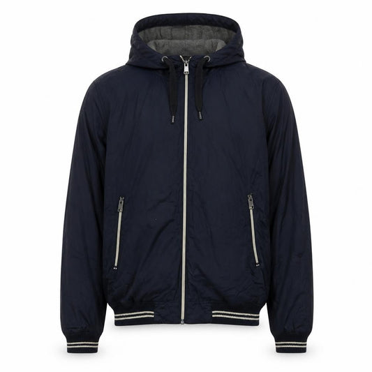 Front view of H&M men’s blue jacket, size S