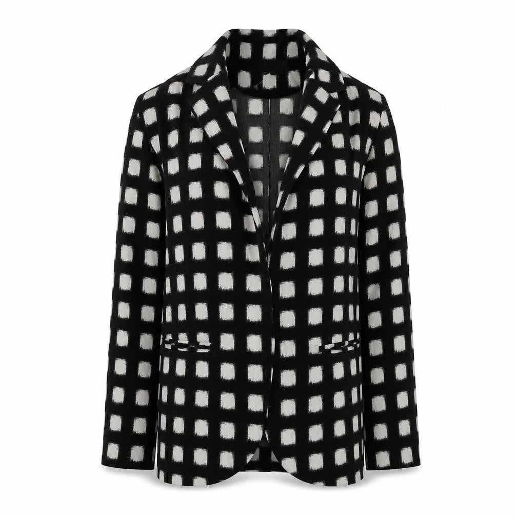 Front view of Topshop women’s black geometric polyester jacket blazer, size UK 6