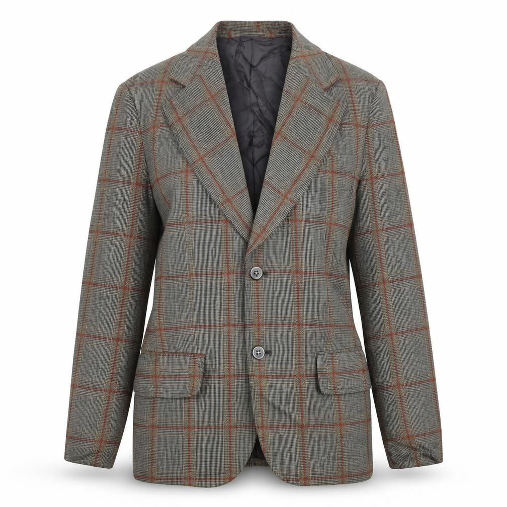 Front view of Jonathan women’s beige plaid wool jacket suit jacket, size S