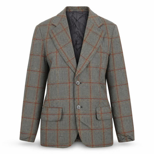 Front view of Jonathan women’s beige plaid wool jacket suit jacket, size S