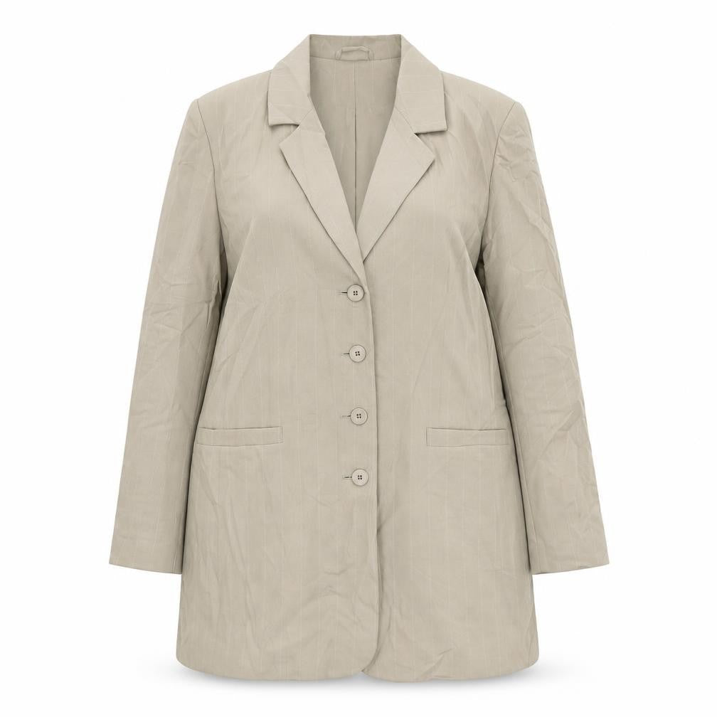Front view of Classics women’s beige striped polyester jacket blazer, size UK 14