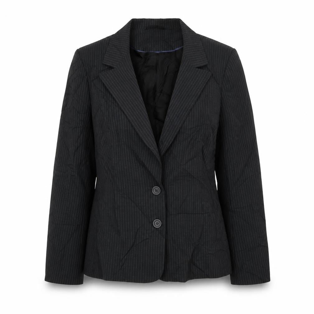 Front view of George women’s black striped polyester jacket suit jacket, size UK 14