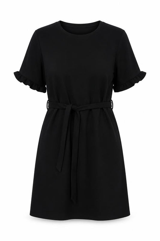 Front view of Boohoo women’s black polyester trapeze & swing, size UK 12, round neck