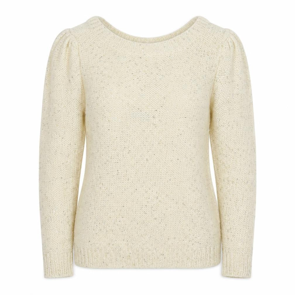 Front view of Kookai women’s ivory round neck acrylic jumper, size XS