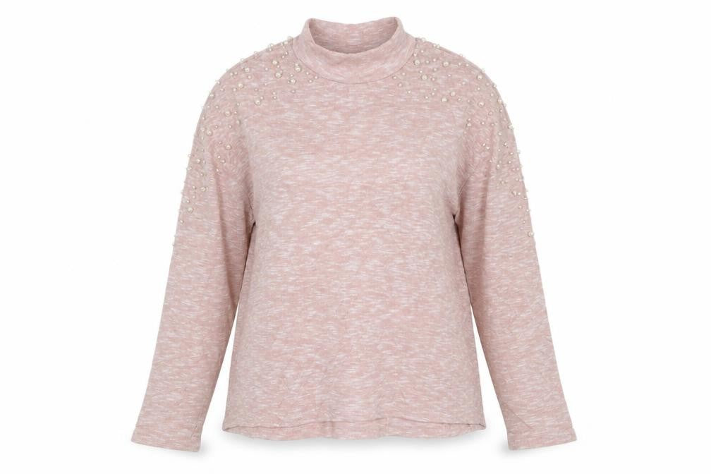 Front view of H&M women’s pink high neck polyester jumper, size S