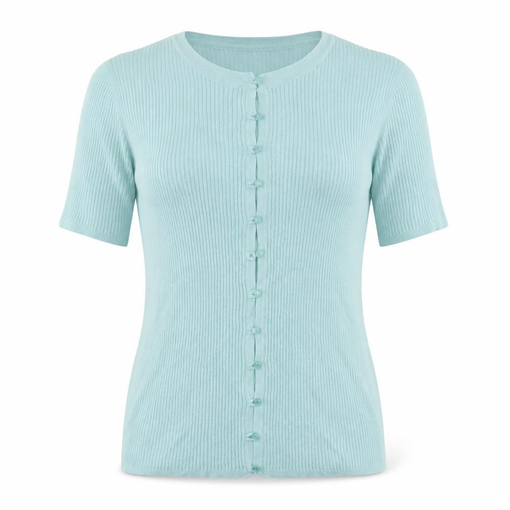 Front view of Tu women’s green cotton basic button-up, size UK 14, round neck