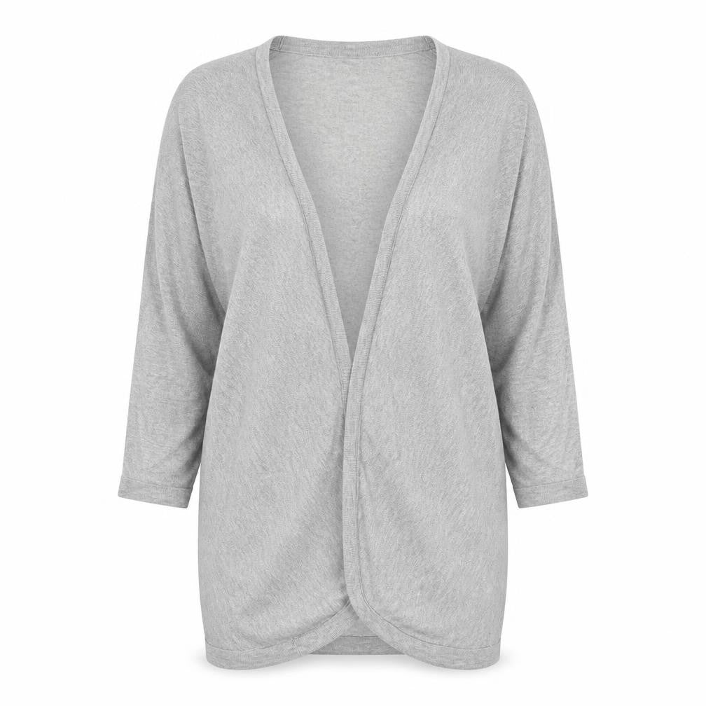 Front view of H&M women’s grey v-neck viscose cardigan jumper, size M