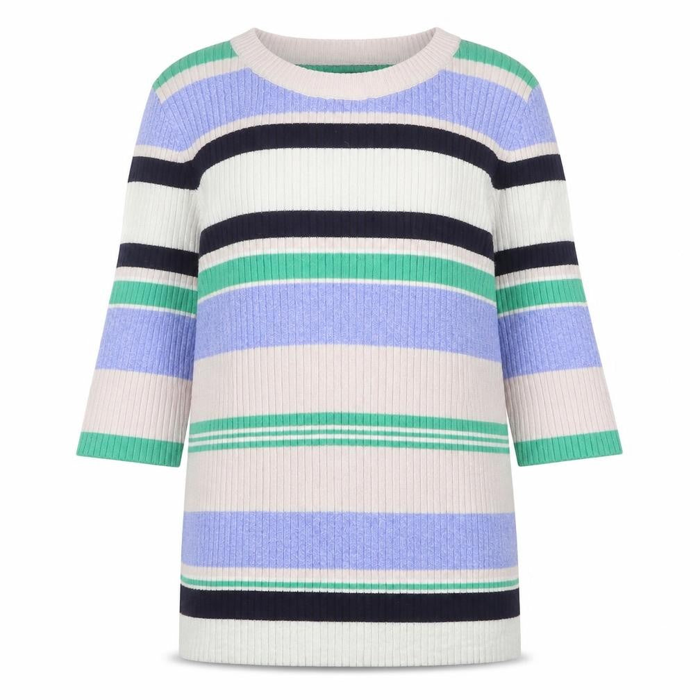 Front view of New Look women’s multicoloured round neck striped viscose jumper, size UK 8