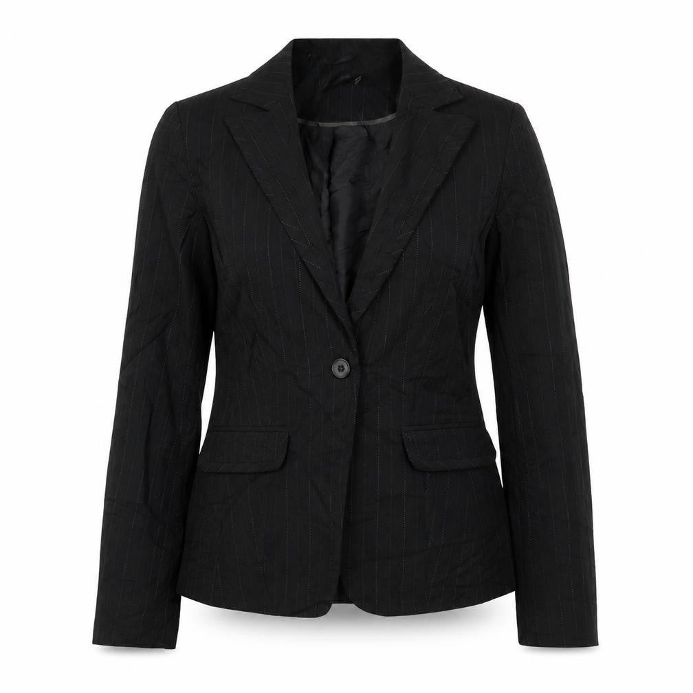 Front view of Primark women’s black striped polyester jacket suit jacket, size UK 10