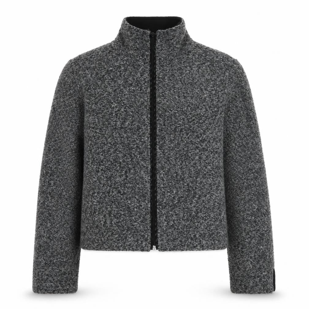 Front view of Minuet women’s grey jacket, size UK 16, zip