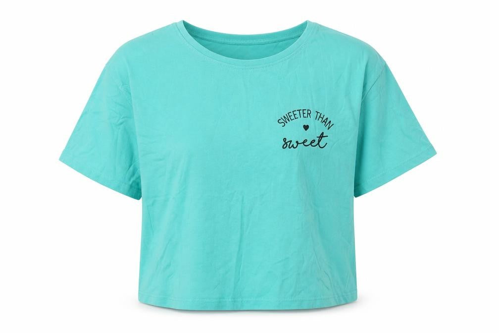 Miss Evie Girls Green  Cotton Cropped T-Shirt Size 13-14 Years Crew Neck Pullover - Slogan