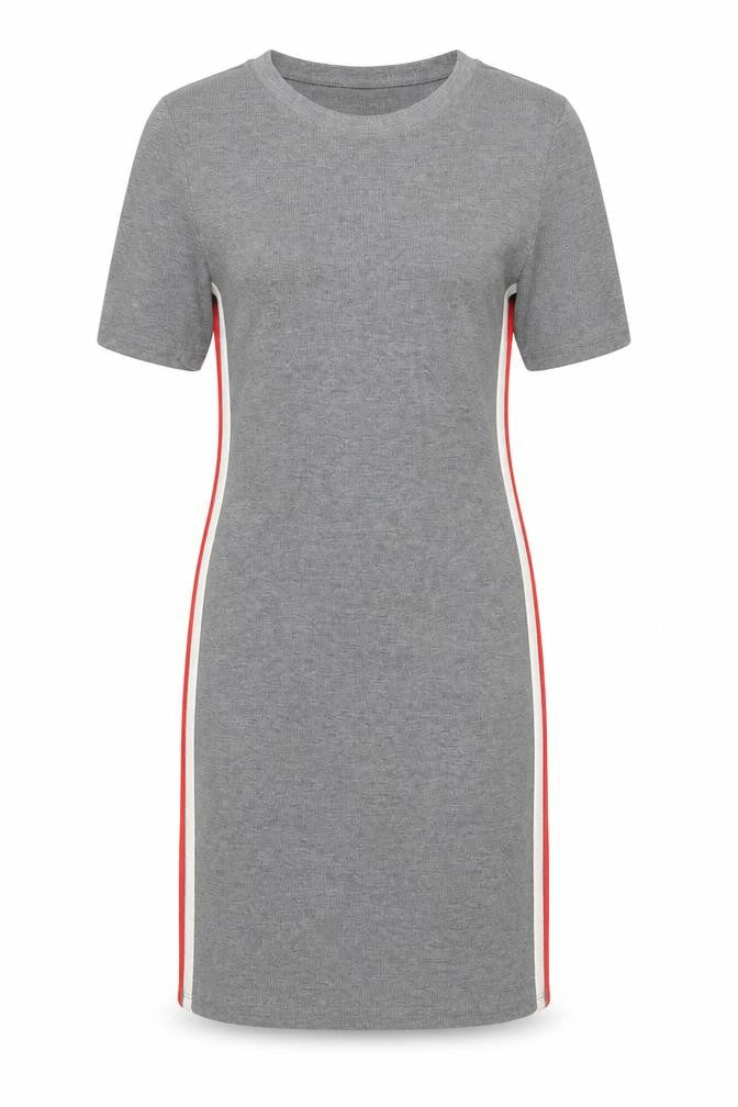 Front view of H&M women’s grey polyester bodycon, size UK 42, round neck
