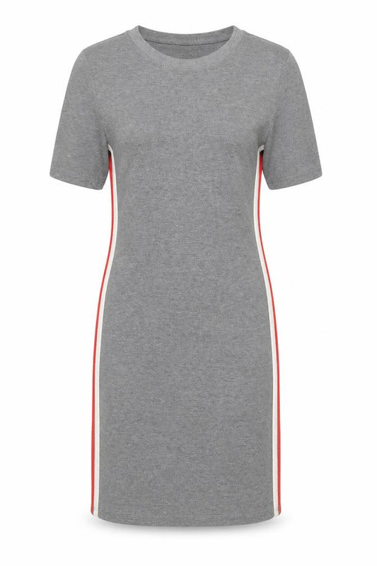 Front view of H&M women’s grey polyester bodycon, size UK 42, round neck