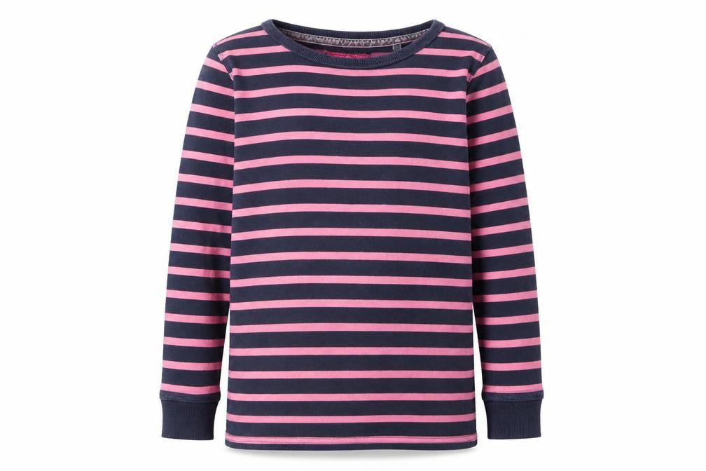 Front view of Next girls’ multicoloured round neck striped cotton jumper, size 9, years