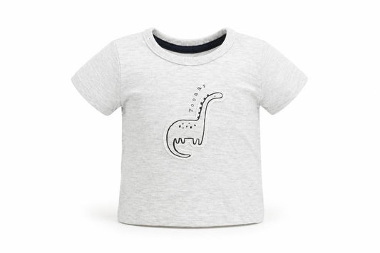 Front view of George boys’ grey cotton basic t-shirt, size 0-3, months round neck pullover - dinosaur