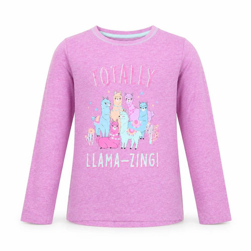 Dunnes Stores Girls Pink  Cotton Pullover T-Shirt Size 9-10 Years Round Neck Pullover - Llama