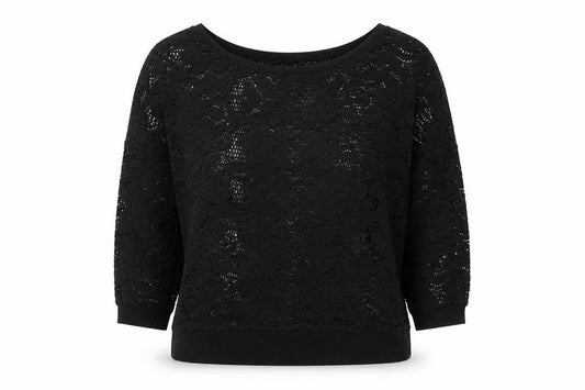 Front view of Atmosphere women’s black round neck polyester jumper, size UK 12