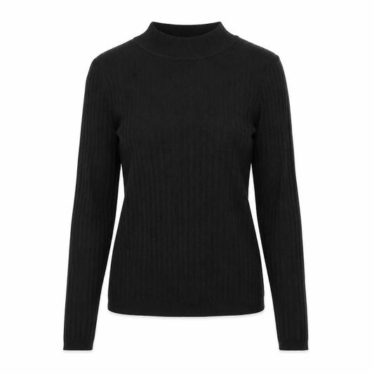 Front view of Primark women’s black polyester basic t-shirt, size S, mock neck - ribbed
