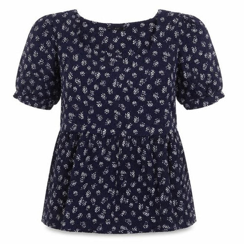 F&F Womens Blue Floral Polyester Jersey T-Shirt Size 10 Square Neck