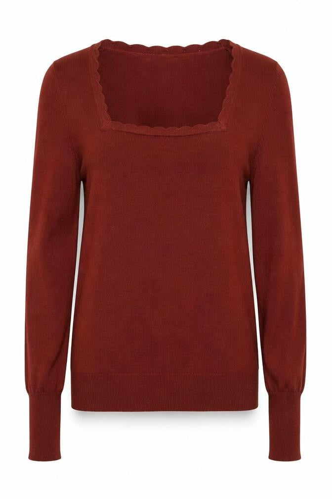 Front view of Preworn women’s brown square neck polyester jumper, size M
