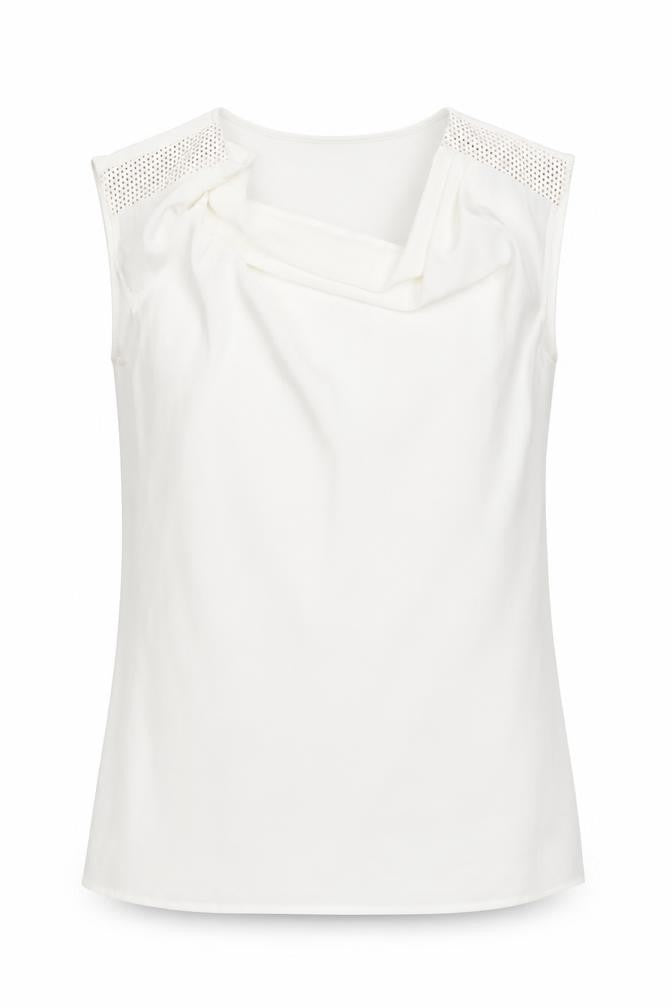 Front view of LUCK LOVELY women’s white polyester basic blouse, size S, scoop neck