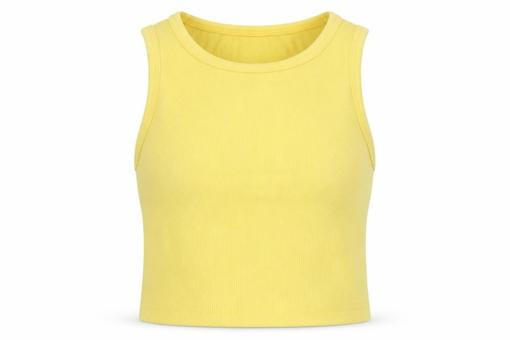 Baily Rose Womens Yellow  Polyester Cropped Tank Size S Round Neck