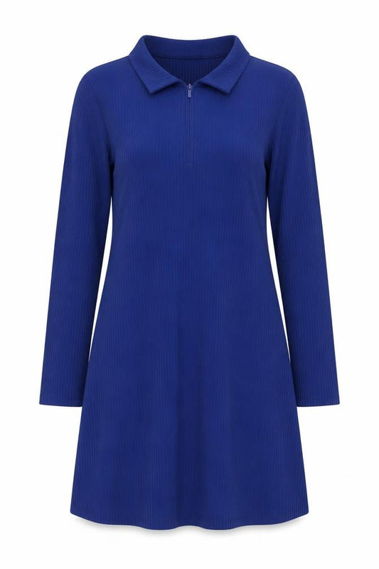 Front view of Primark women’s blue polyester shirt dress, size S, collared zip