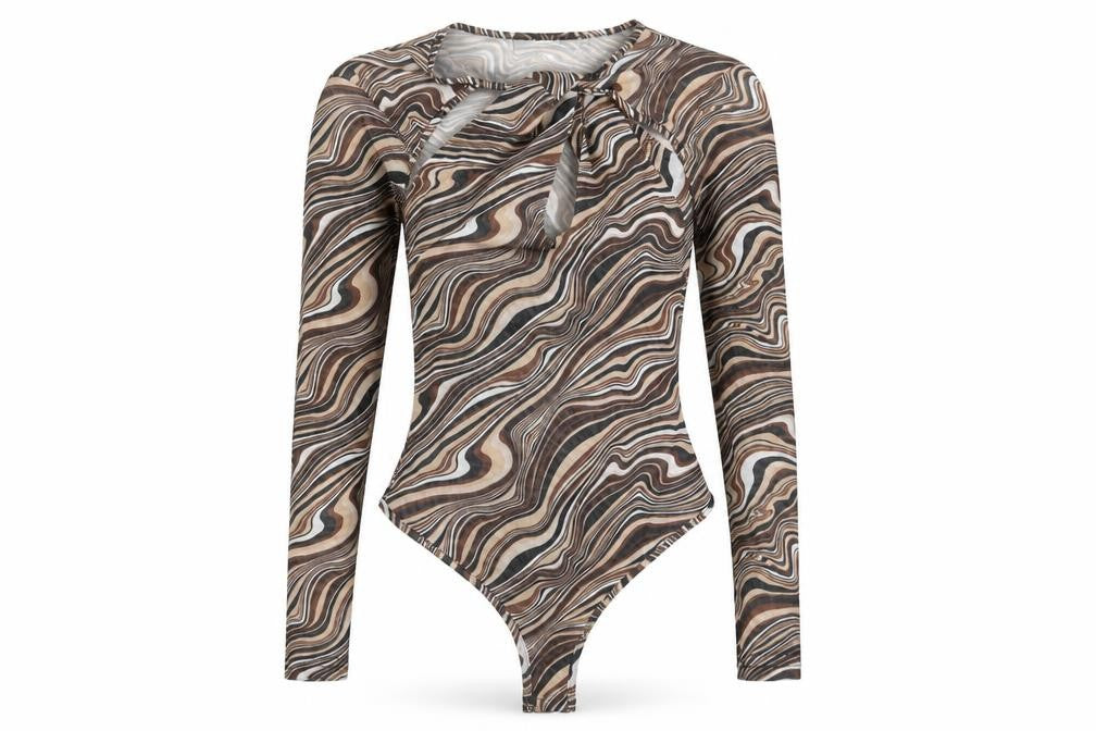 NAANAA Womens Green Geometric Polyester Bodysuit One-Piece Size 6  Snap