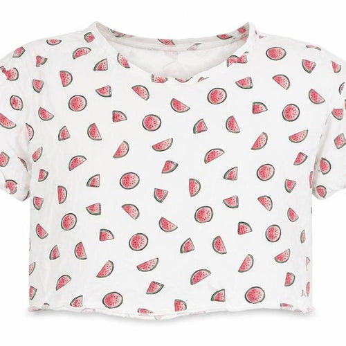 915 Generation Girls White Geometric 100% Cotton Basic T-Shirt Size 9 Years Round Neck Pullover - Cropped
