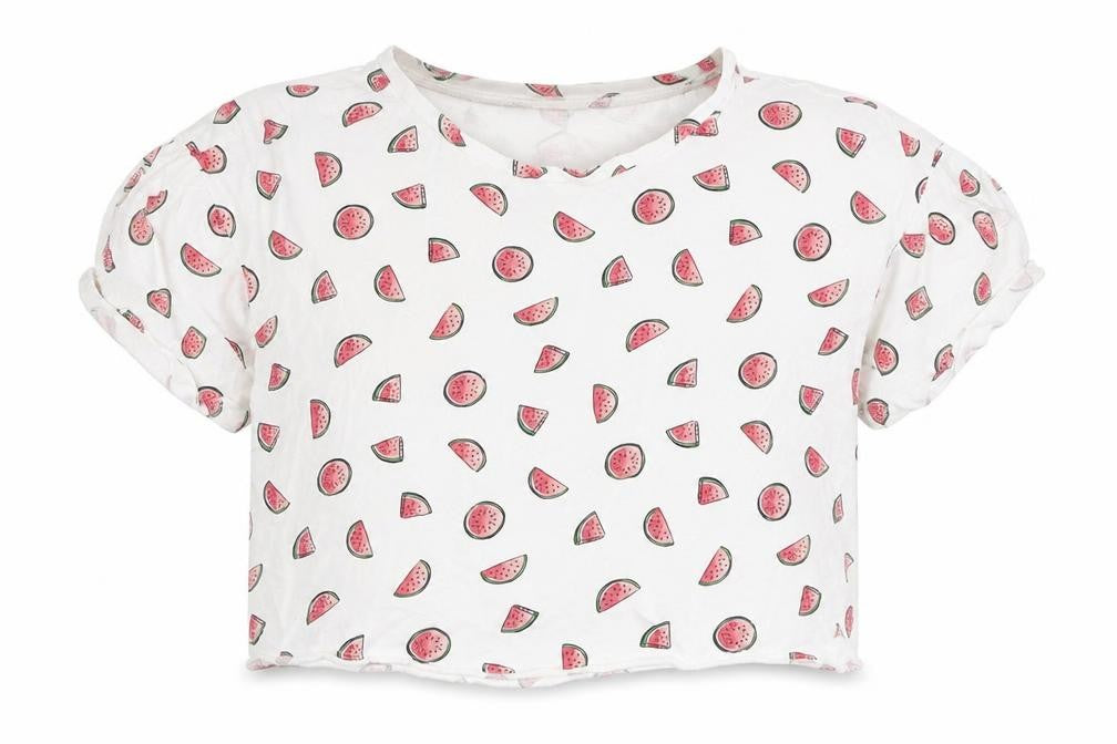 915 Generation Girls White Geometric 100% Cotton Basic T-Shirt Size 9 Years Round Neck Pullover - Cropped