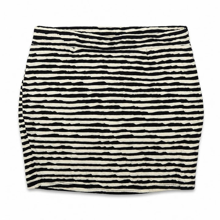 Front view of Silence + Noise women’s white striped cotton mini skirt, size S, regular