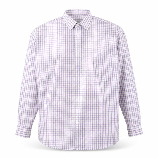 Front view of Grellie men’s white plaid cotton button-up, size XL, collared button