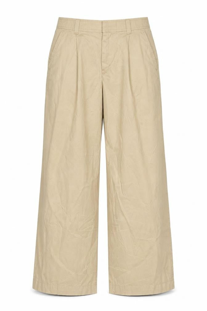 Front view of Gap women’s beige cotton trousers, size UK 4, 30-inch leg regular button