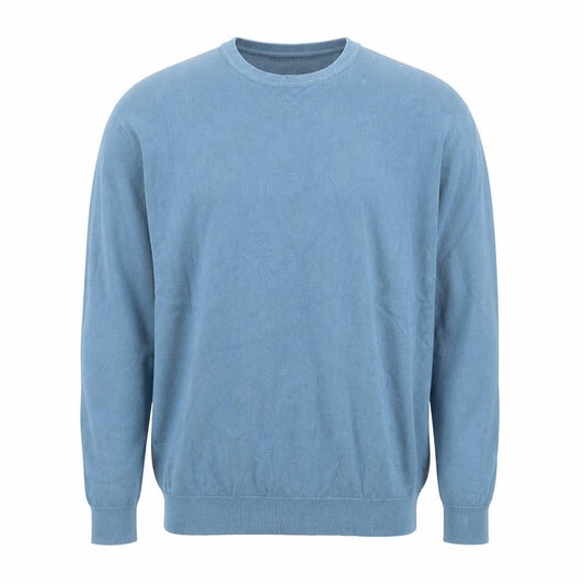 Front view of Dunnes men’s blue round neck viscose jumper, size L
