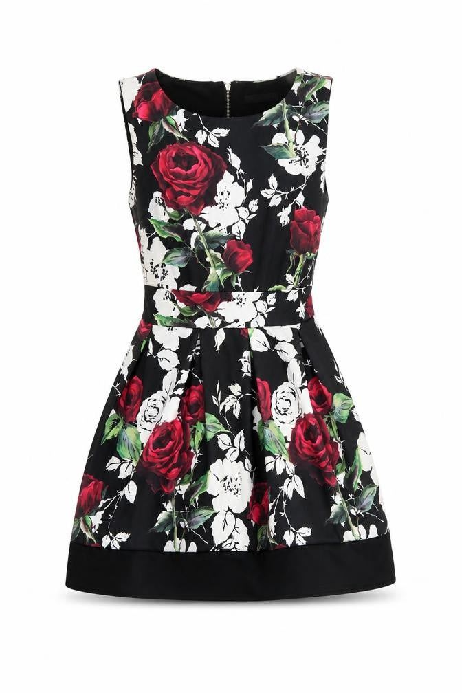 Styled in Italy Womens Multicoloured Floral Polyester Fit & Flare  Size S  Round Neck Zip