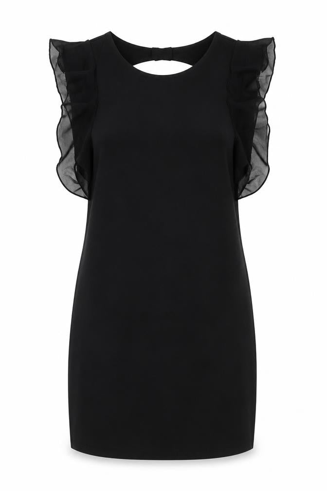 Front view of Cameo Rose women’s black polyester mini, size UK 12, round neck