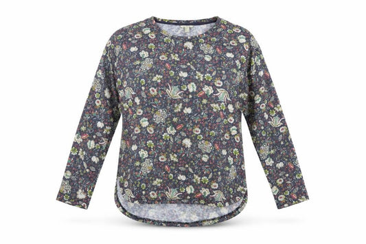 Front view of Springfield women’s blue boat neck floral acrylic jumper, size XL