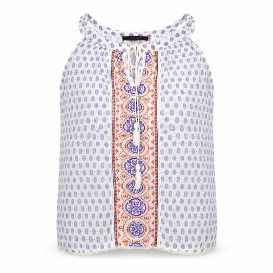 Front view of Atmosphere women’s white geometric viscose basic blouse, size UK 12, round neck