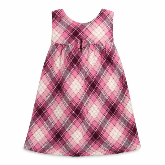 Front view of George Baby Purple Plaid Cotton A-Line, size 12-18, Months Round Neck Button