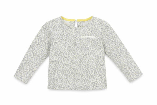 Front view of Next Baby Grey Floral Cotton Basic T-Shirt, size 12-18, Months Crew Neck Button