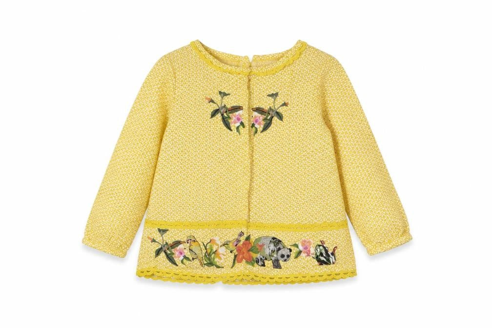 Front view of Next Baby Yellow Geometric Cotton Basic Button-Up, size 18-24, Months Round Neck Button