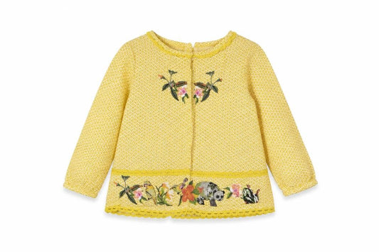 Front view of Next Baby Yellow Geometric Cotton Basic Button-Up, size 18-24, Months Round Neck Button