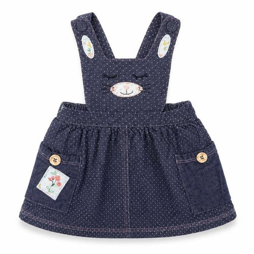 Nutmeg Baby Blue Polka Dot Polyester Pinafore/Dungaree Dress  Size 3-6 Months  Square Neck Button