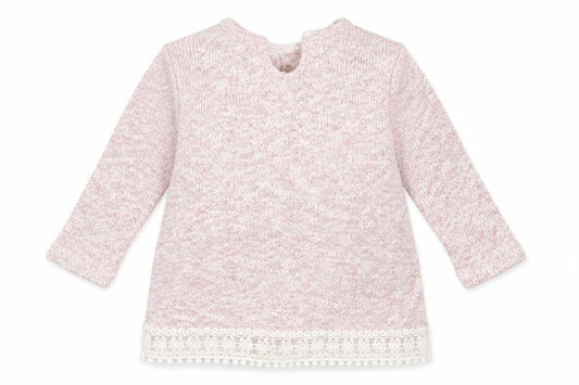 Front view of Young Dimension girls’ pink cotton jumper, size 12-18, months