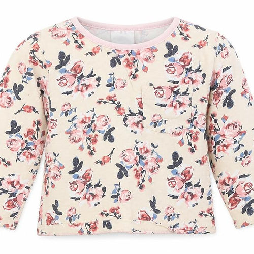 Baby Girls Beige Floral Polyester Basic T-Shirt Size 12-18 Months Round Neck