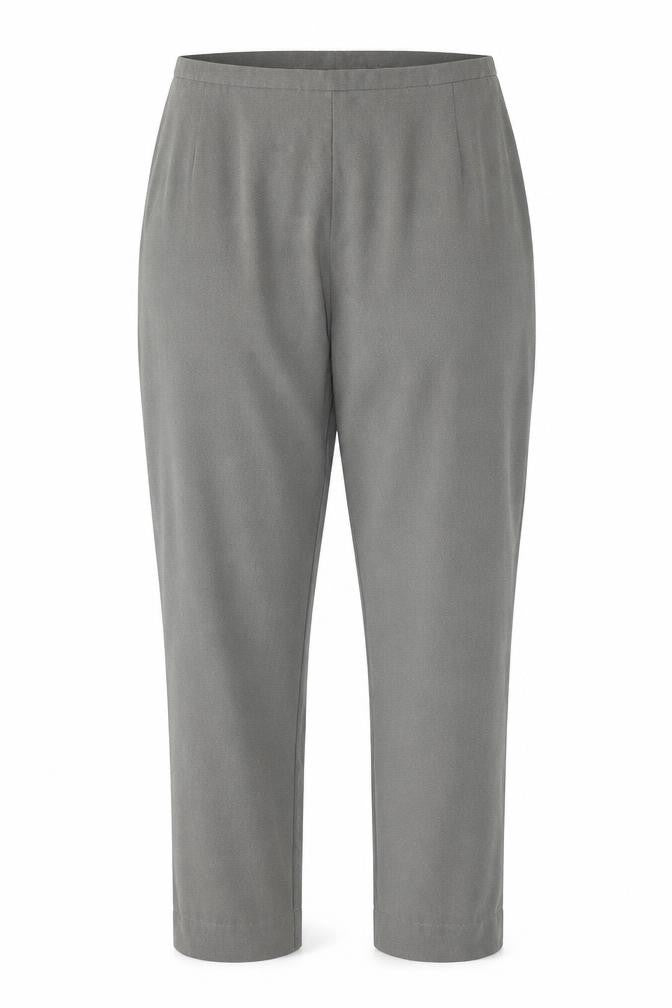 Front view of BHS women’s grey polyester trousers, size UK 14, 28-inch leg regular