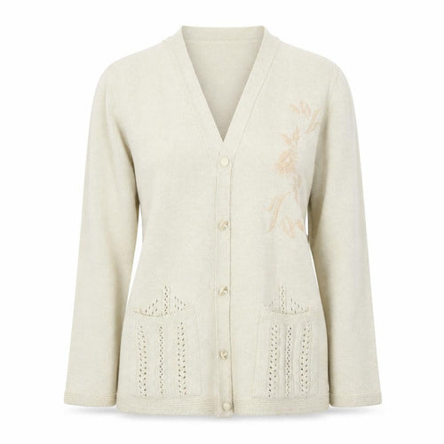 Florida Womens Beige V-Neck  Acrylic Cardigan Jumper Size S