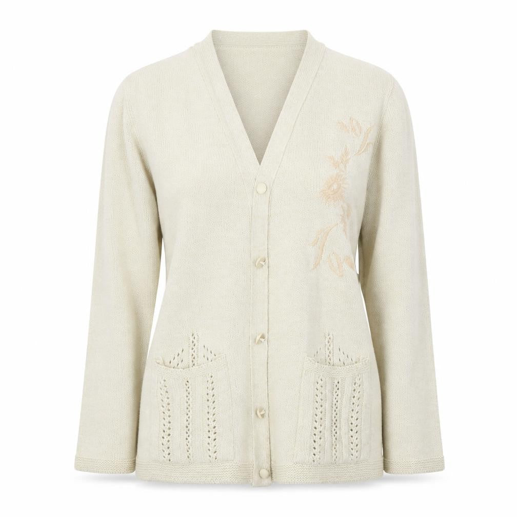Florida Womens Beige V-Neck  Acrylic Cardigan Jumper Size S
