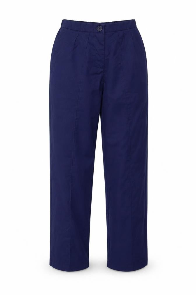 Front view of Boyd Cooper women’s blue polyester trousers, size UK 24, in, 29-inch leg regular button